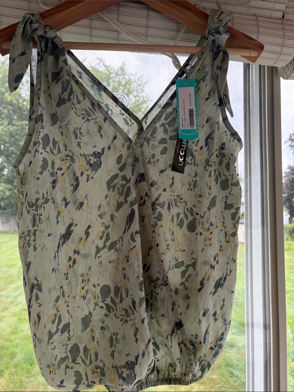 Papermoon Fritz Surplice Neck Woven Tank- Sage, Brand new Tags on- Small